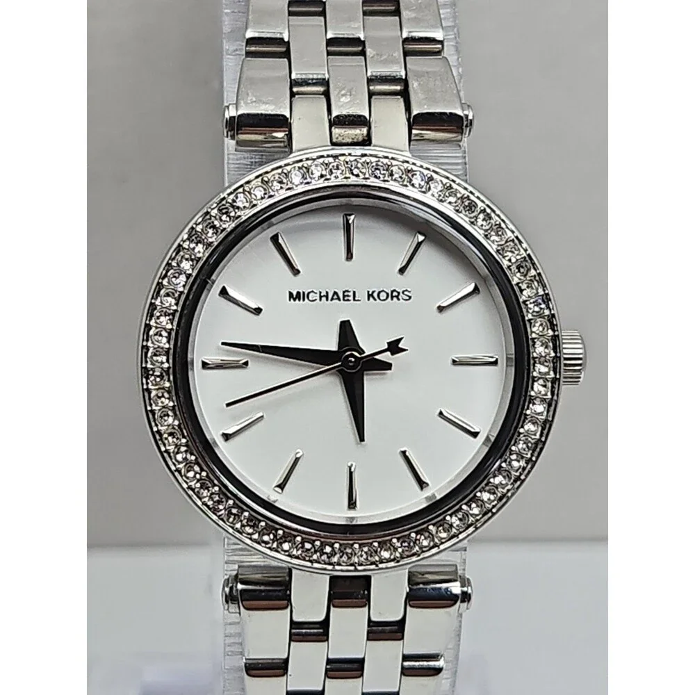 Michael Kors Mini Darci MK3294 Womens Silver Crystal Bezel 26mm New Battery